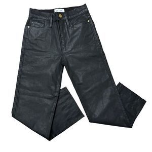 FRAME Le Sylvie Slender Straight black high rise waxed raw hem ankle Jeans